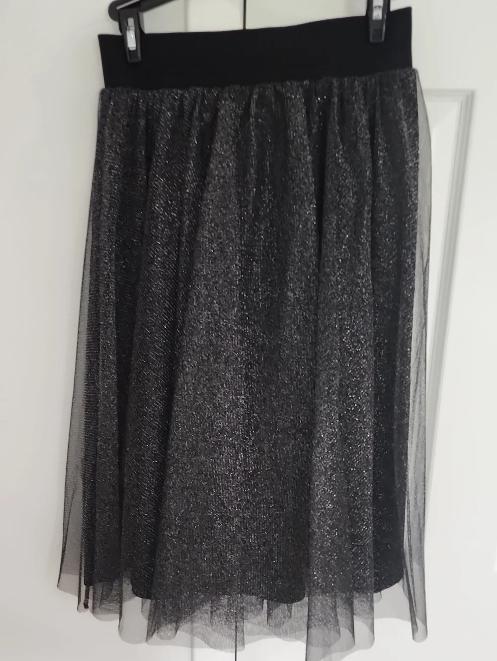 Black Sparkle Tulle Midi Skirt